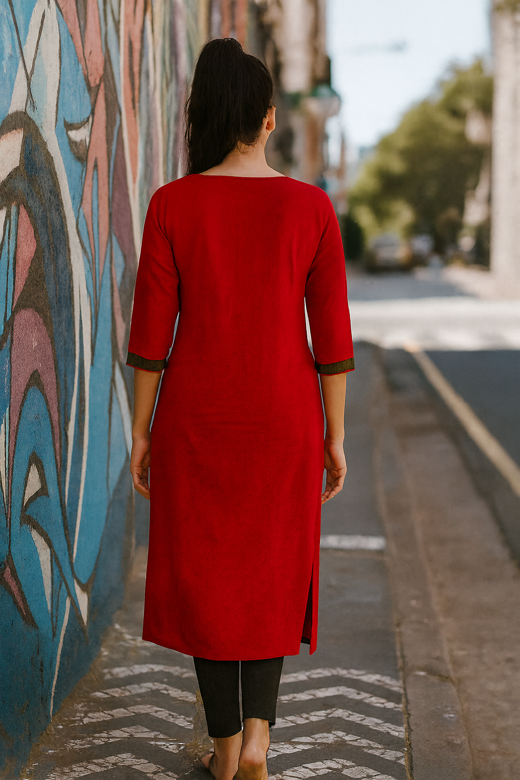 Sambalpuri Handloom Red Ikat Cotton Kurti Ethnic Wear for Women