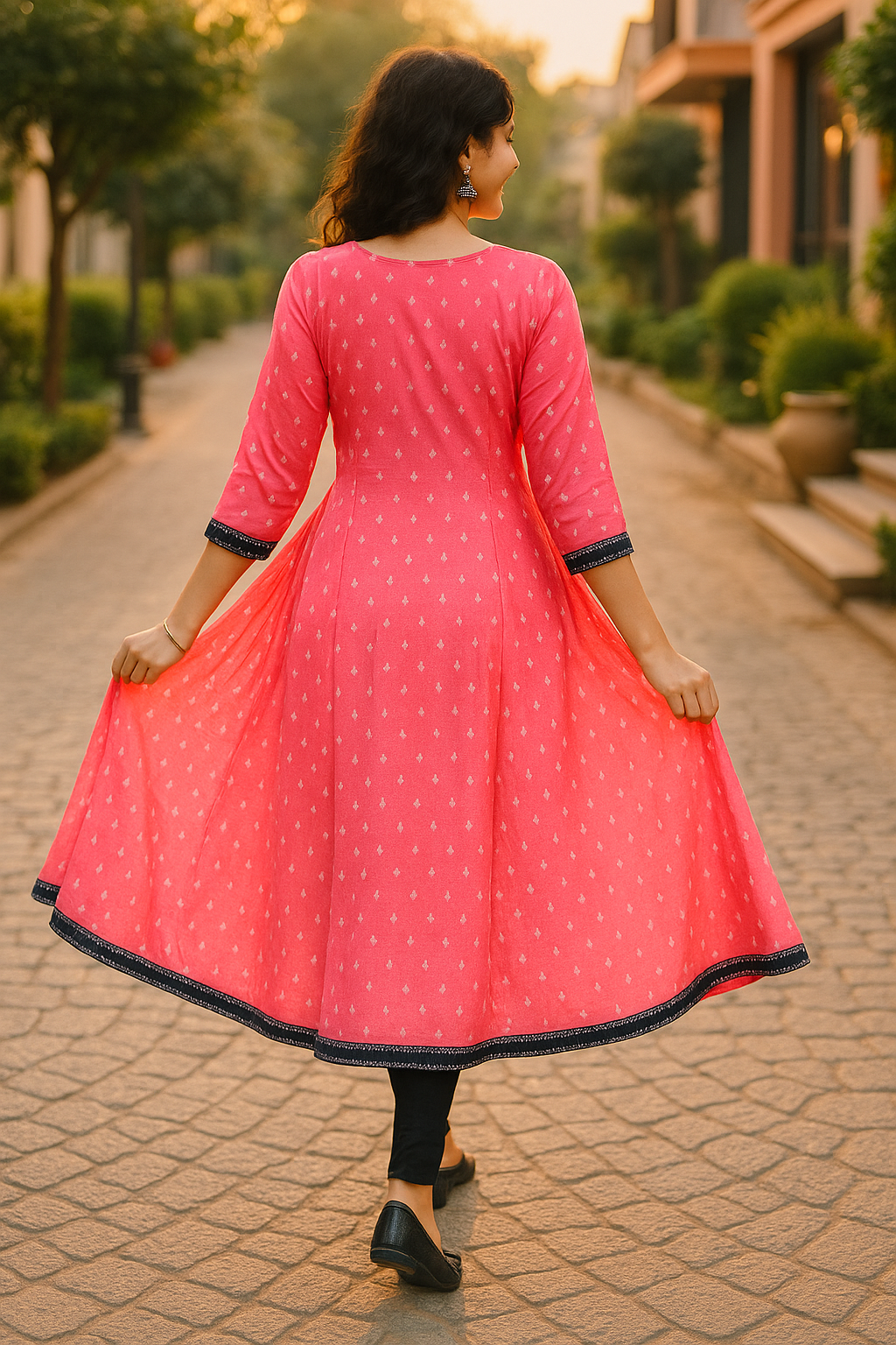 Sambalpuri Handloom Pink Cotton Kurti with Black Ikat Panel | Festive & Office Wear