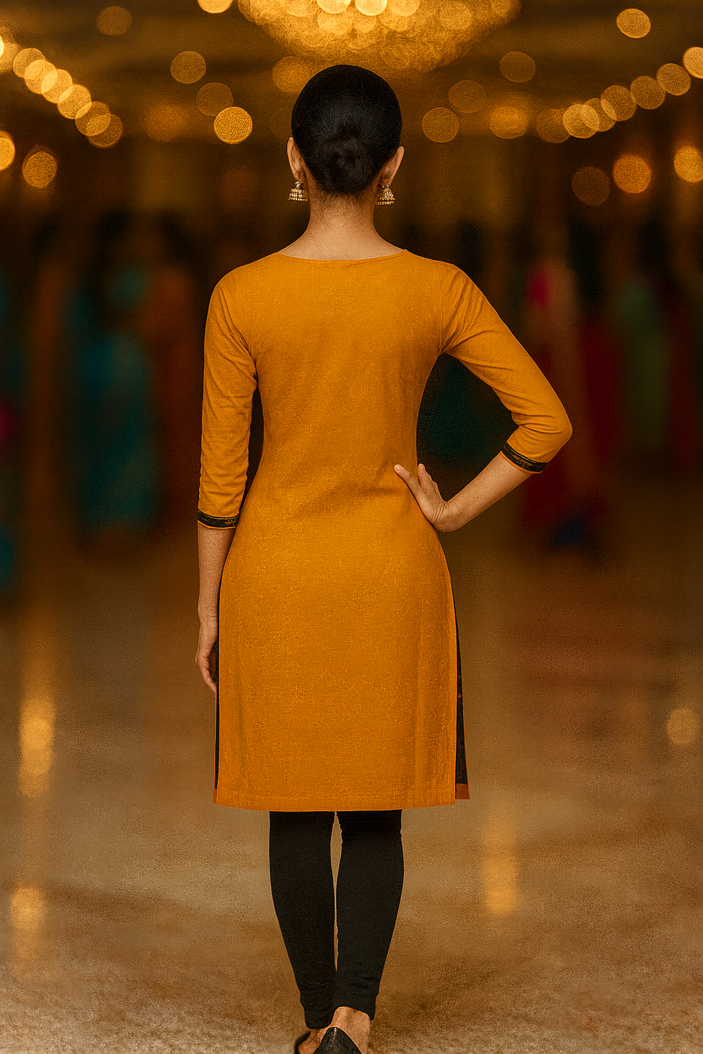 Handloom Ethnic cotton Kurti in Mustard & Black