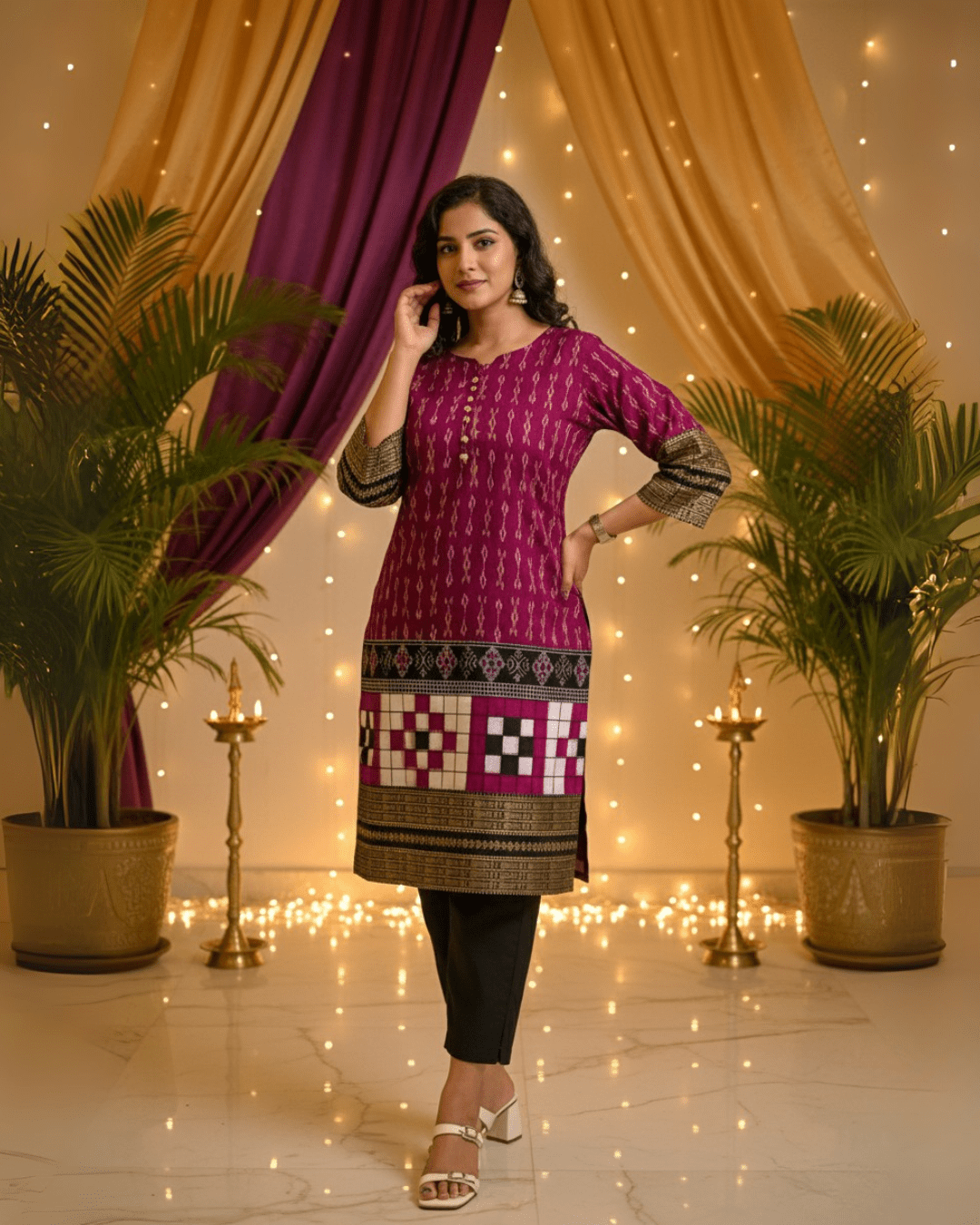 Aadhira Handwoven Sambalpuri Cotton Kurti Set - PINDHAN