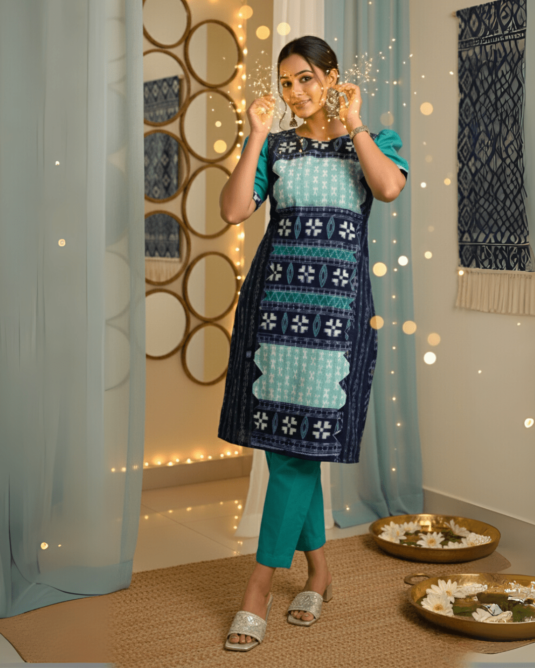 Neeltara Handwoven Sambalpuri Cotton Kurti Set - PINDHAN