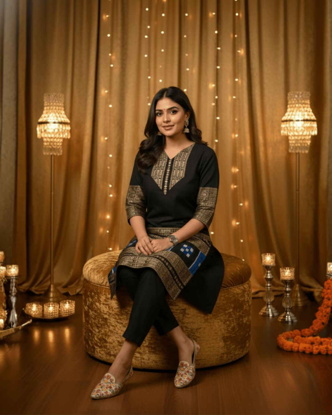 Rajani Handwoven Black & Blue Sambalpuri Kurti Set - PINDHAN