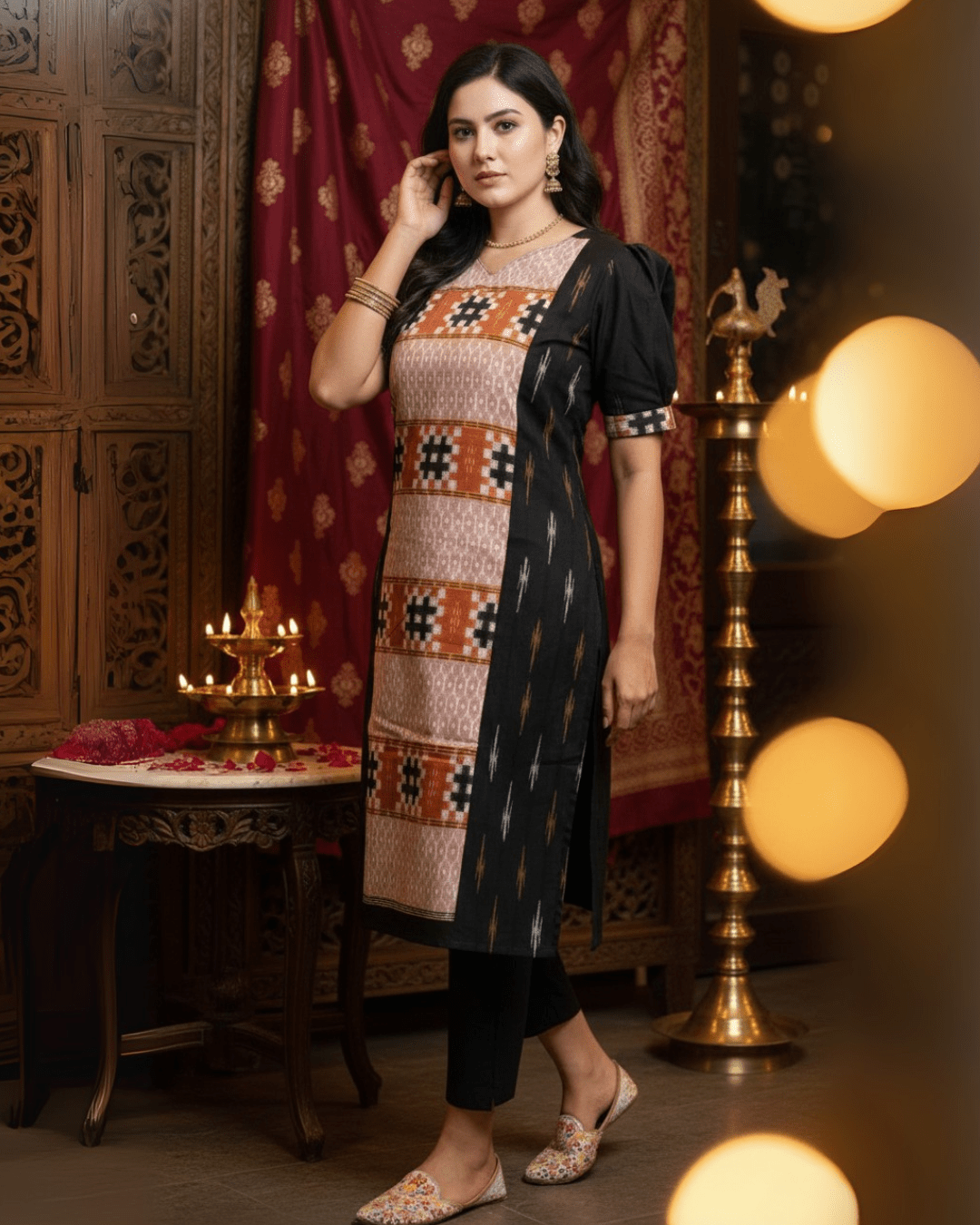 Tanishka Handwoven Earth - Toned Sambalpuri Cotton Kurti Set - PINDHAN
