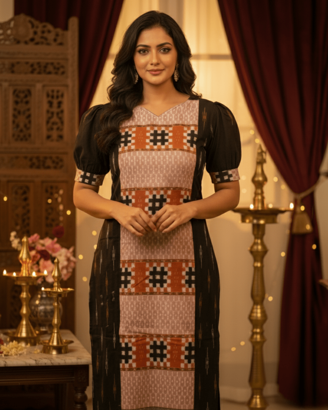 Tanishka Handwoven Earth - Toned Sambalpuri Cotton Kurti Set - PINDHAN