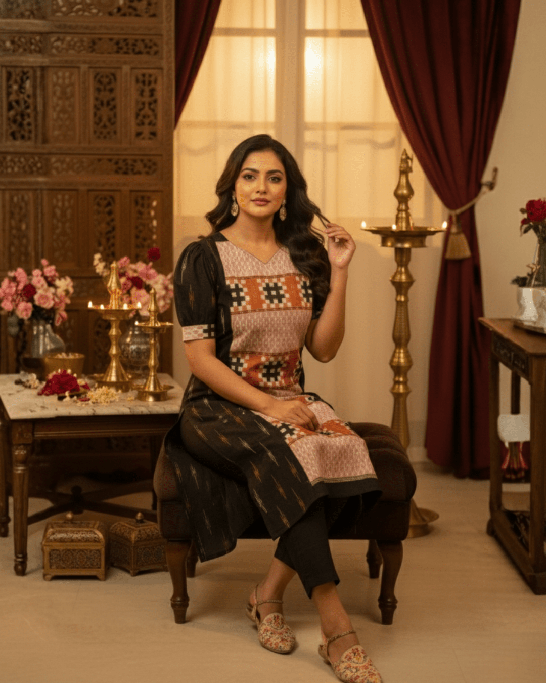 Tanishka Handwoven Earth - Toned Sambalpuri Cotton Kurti Set - PINDHAN