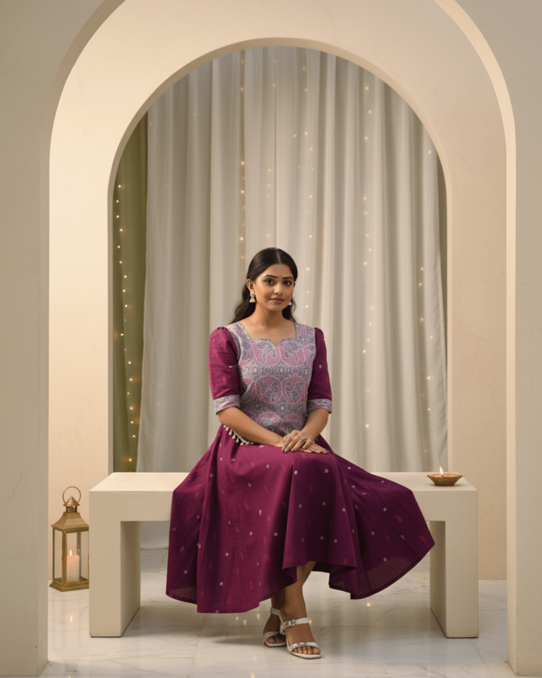 Devika Handwoven Purple Sambalpuri Elephant Motif Midi Dress - PINDHAN
