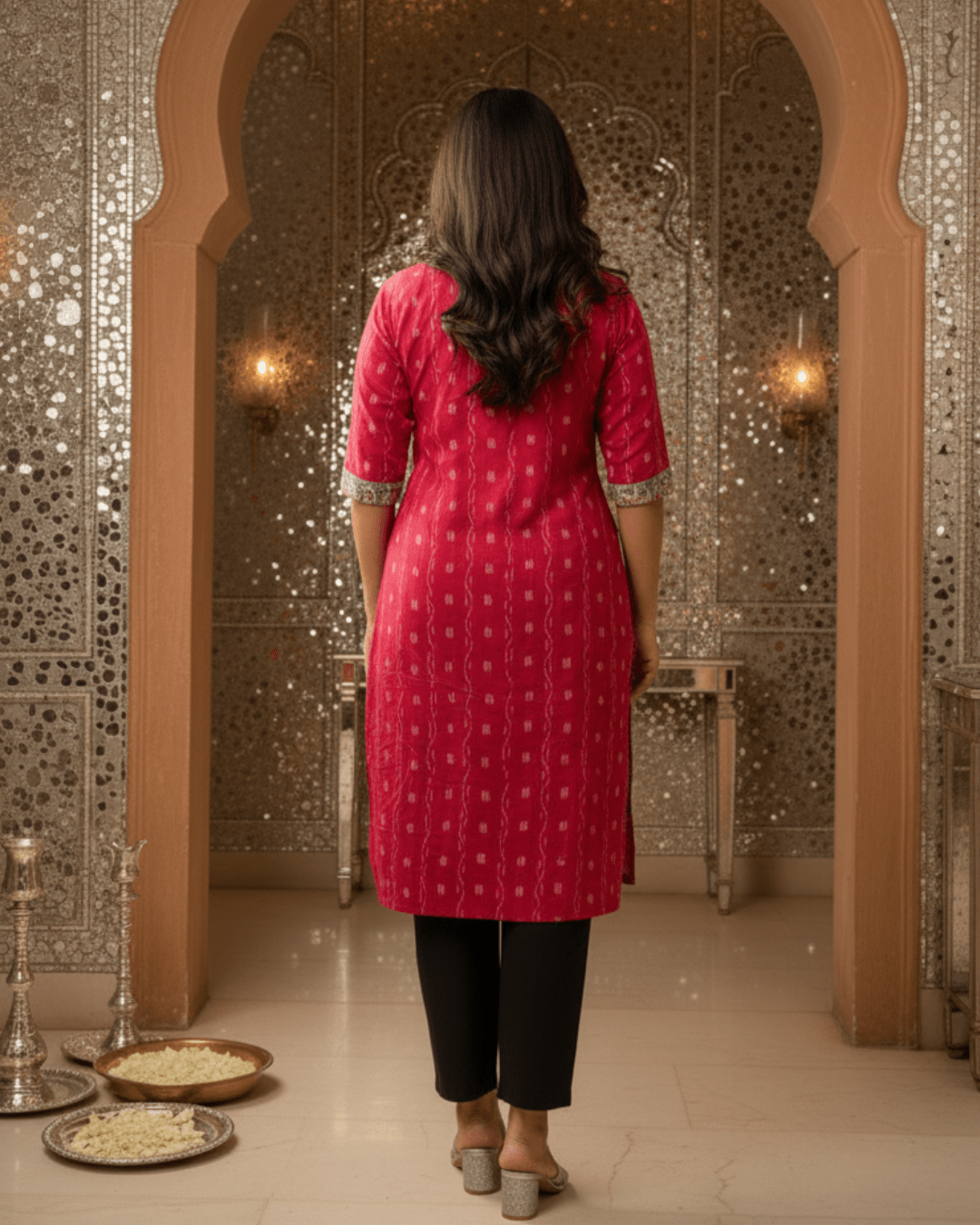 Ruhani Handwoven Red & Grey Sambalpuri Cotton Kurti Set - PINDHAN