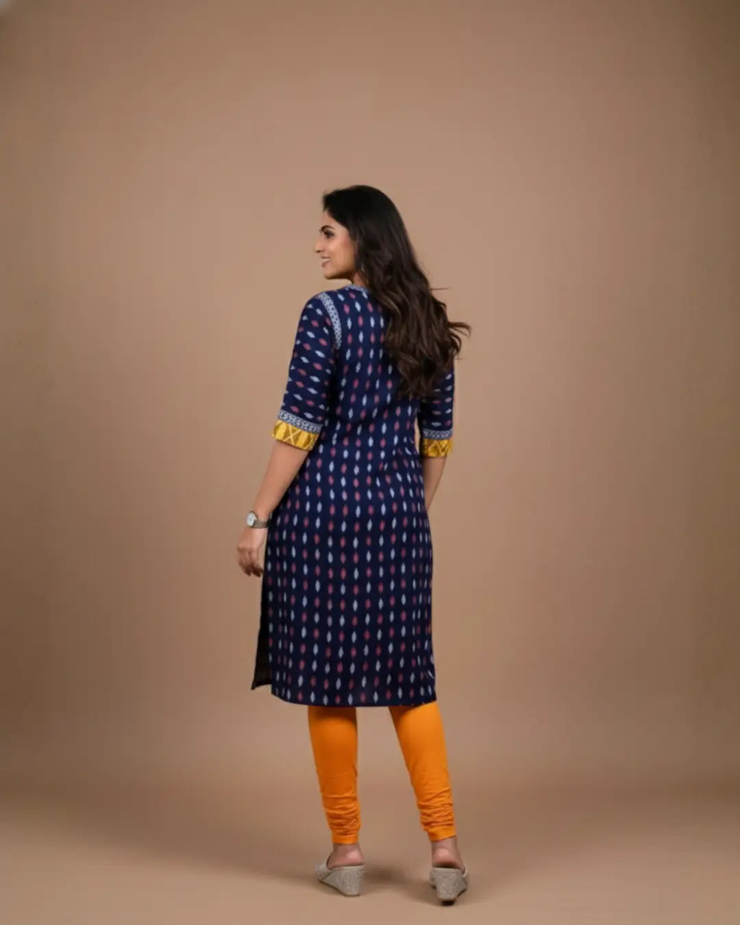 Rishika, Navy Blue & Mustard Sambalpuri Handwoven Short Kurti