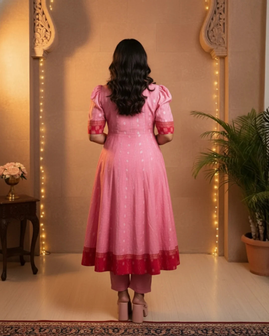 Aaradhya, Pink & Red Sambalpuri Handwoven Cotton Gown