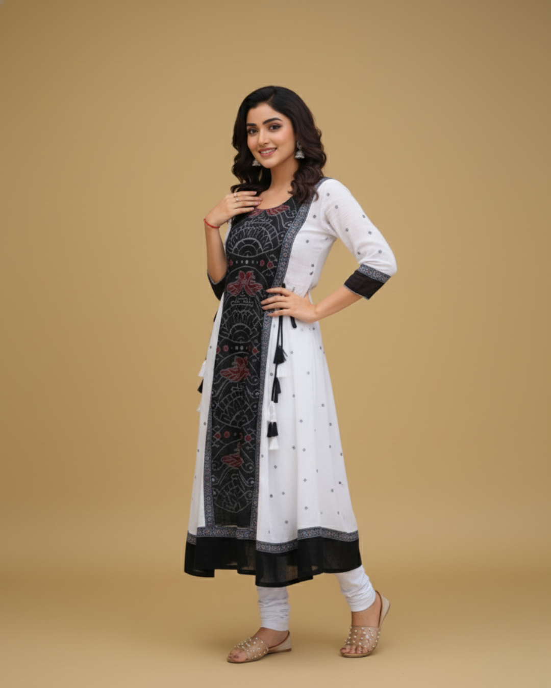 Aarini, Black & White Sambalpuri Handwoven Cotton Gown