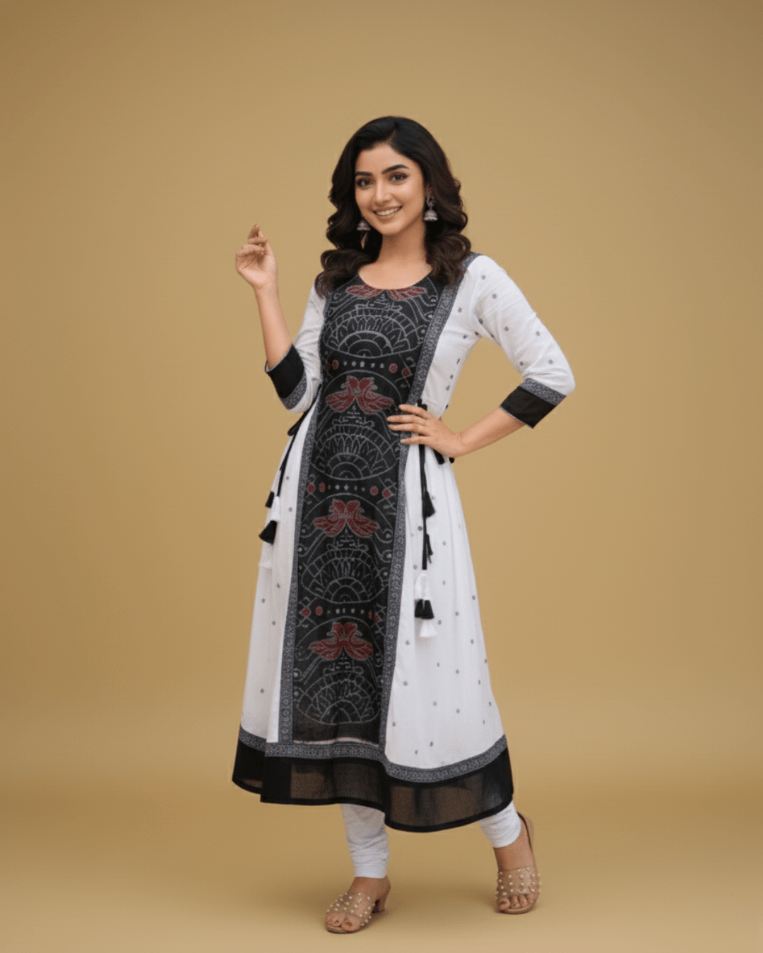 Aarini, Black & White Sambalpuri Handwoven Cotton Gown - PINDHAN