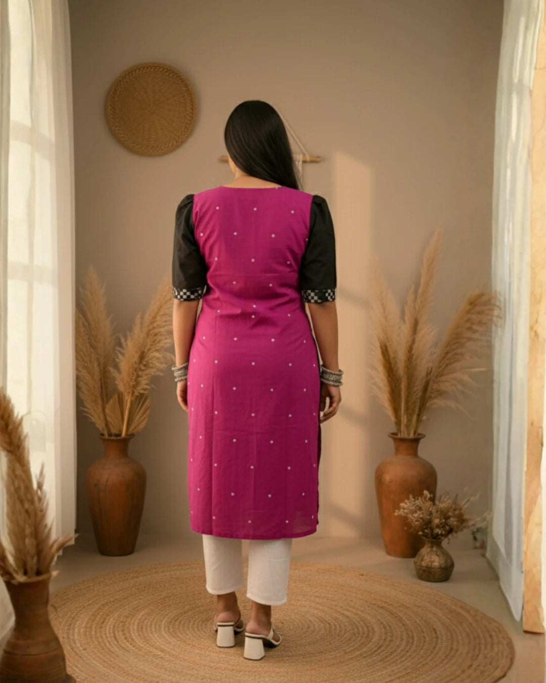 Ira Black & Magenta Sambalpuri Handwoven Cotton Kurta Set