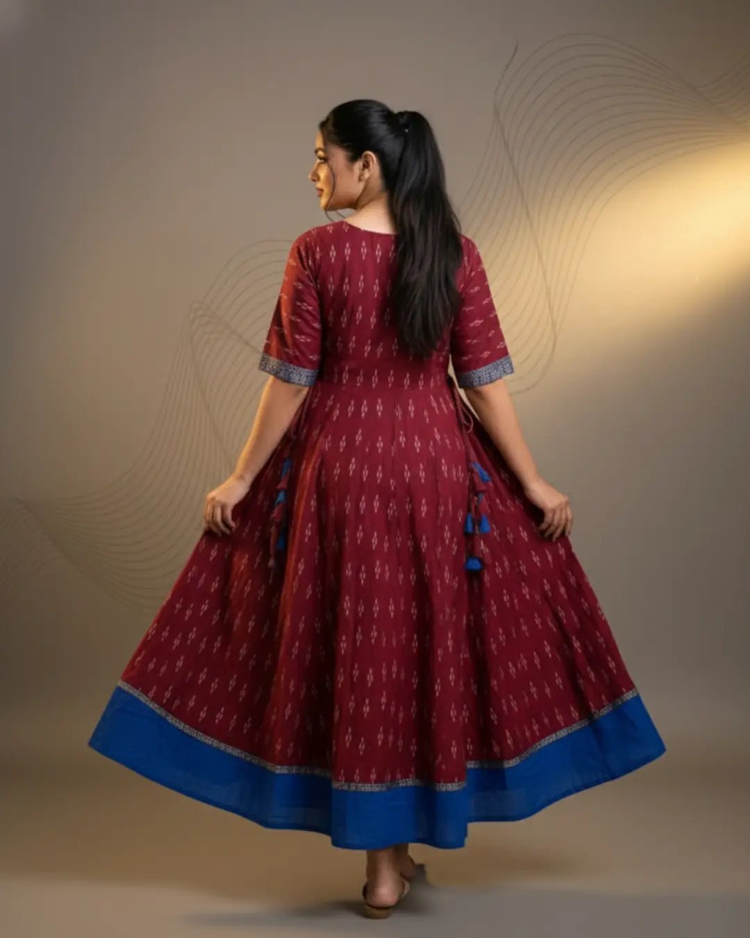 Mehira Maroon & Blue Sambalpuri Cotton Gown - PINDHAN