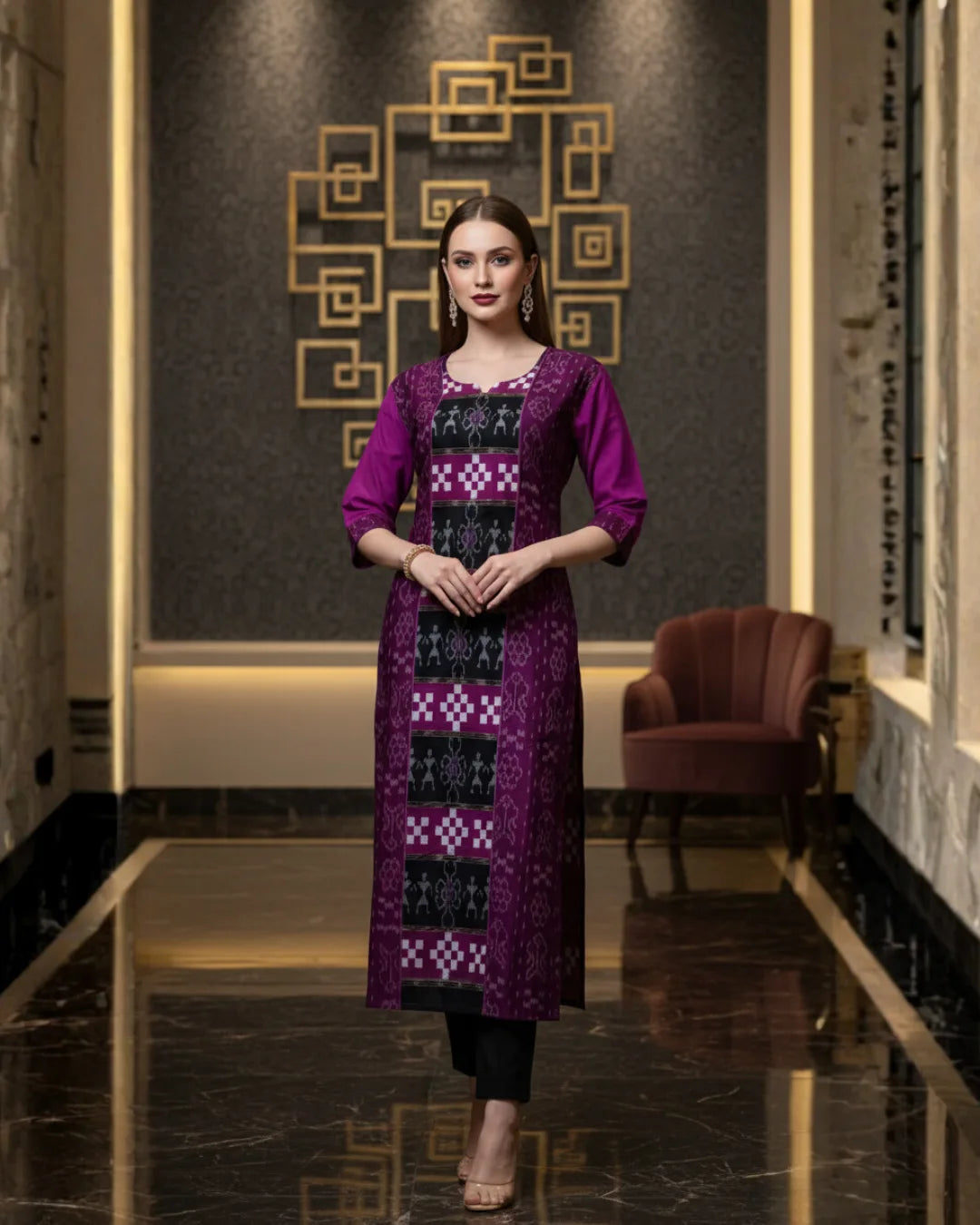 Sarini Purple & Black Sambalpuri Cotton Kurti