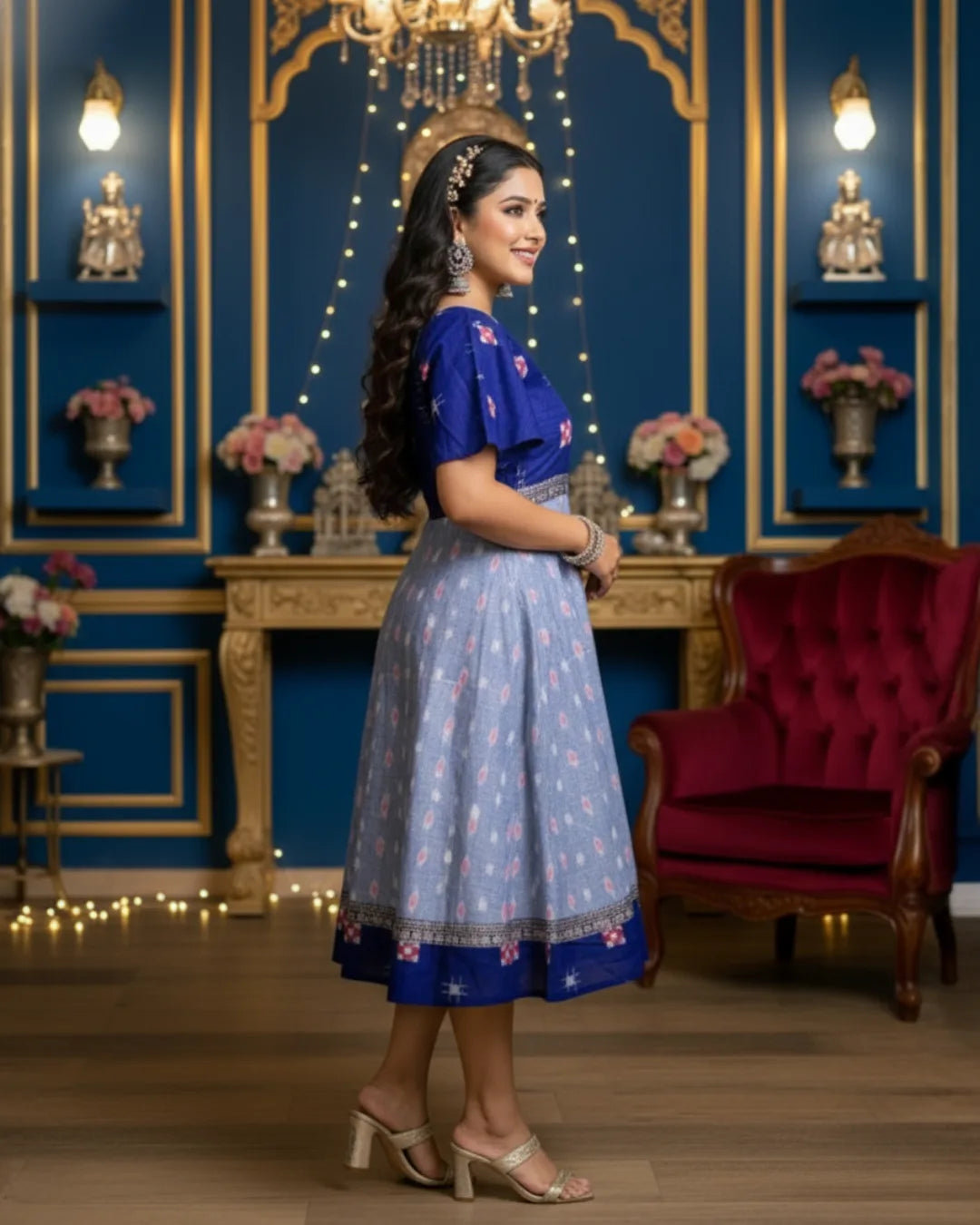 Anvika Blue Sambalpuri Handwoven Cotton Gown