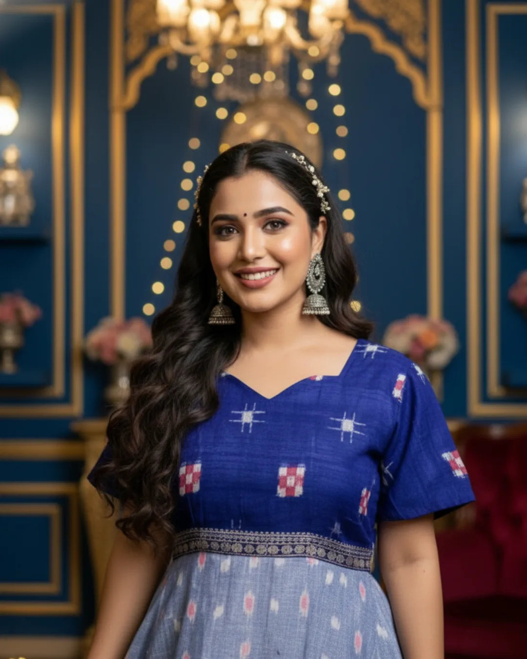 Anvika Blue Sambalpuri Handwoven Cotton Gown