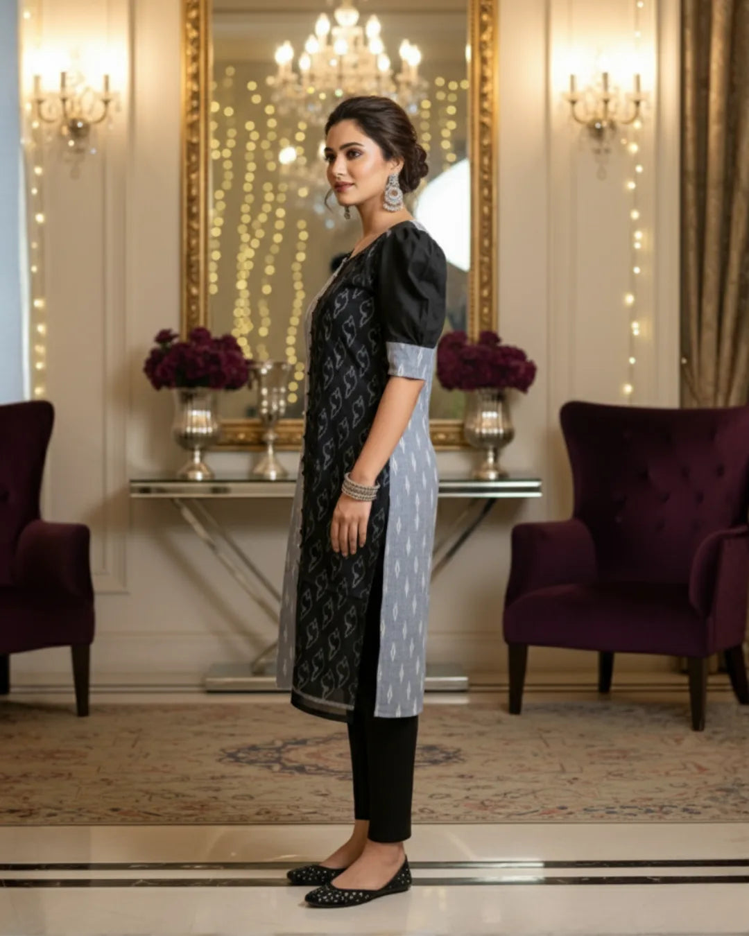 Nihira Black & Grey Sambalpuri Cotton Kurti