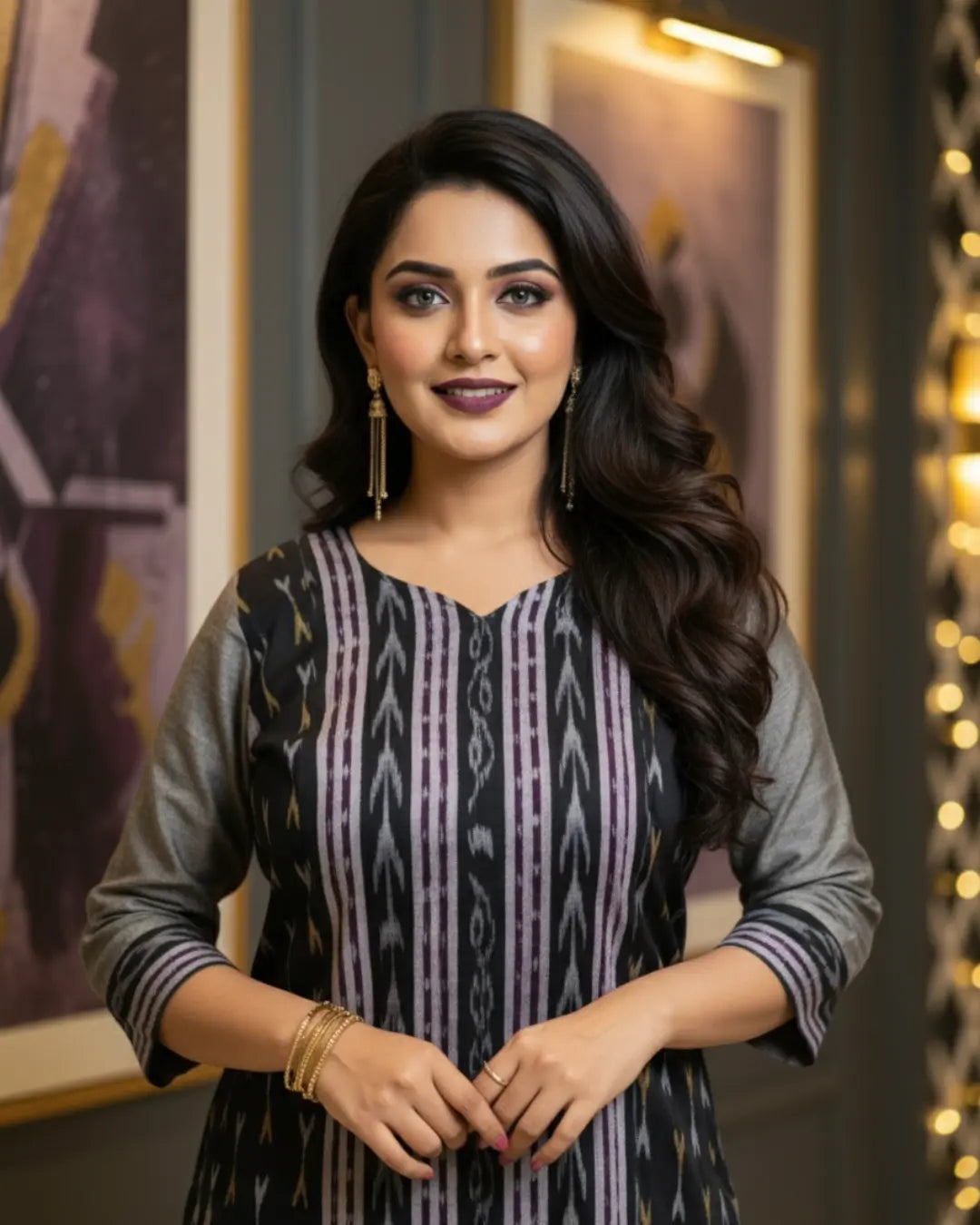 Aradhya Grey & Black Sambalpuri Cotton Kurti