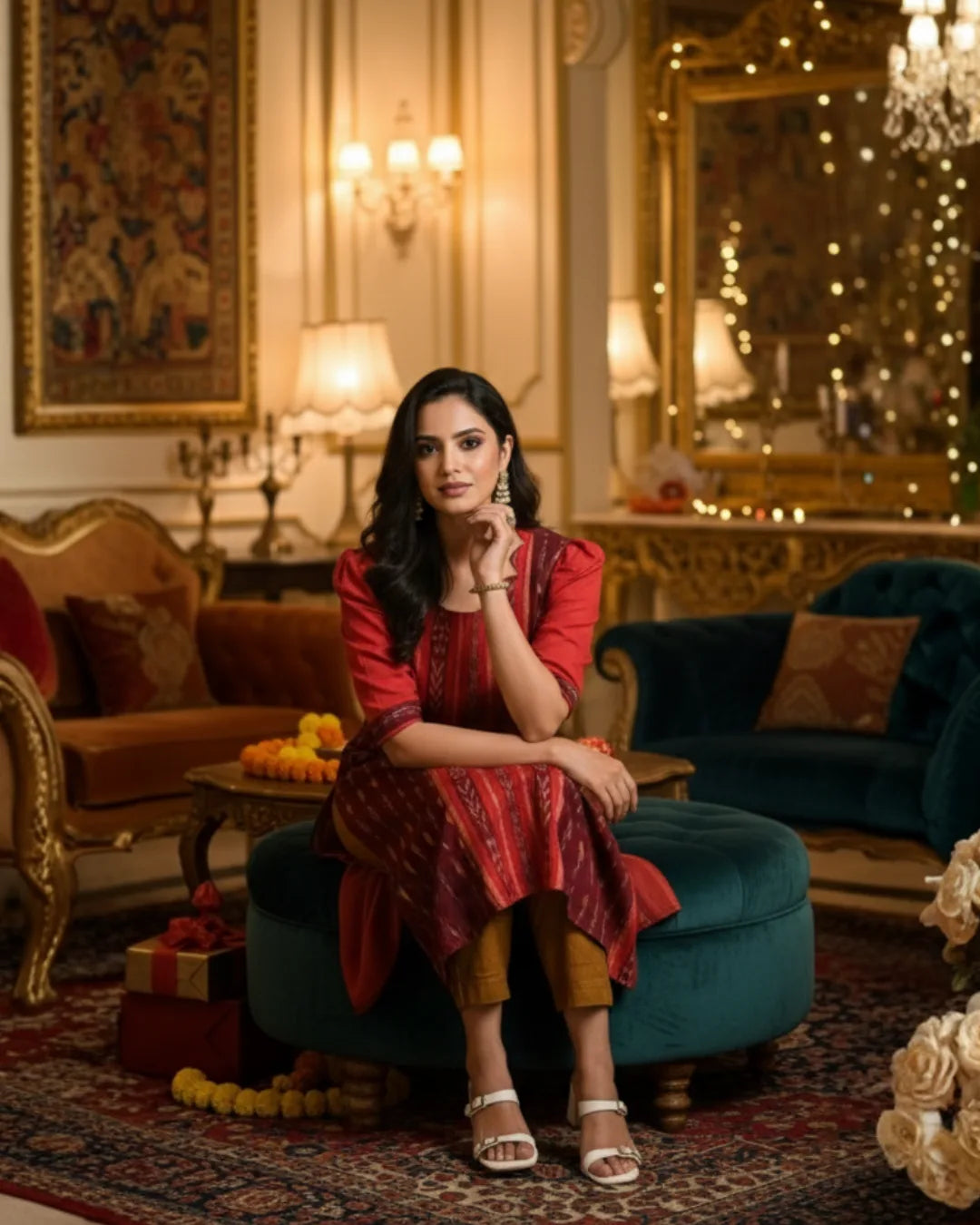 Mahika Maroon Sambalpuri Festive Cotton Kurti