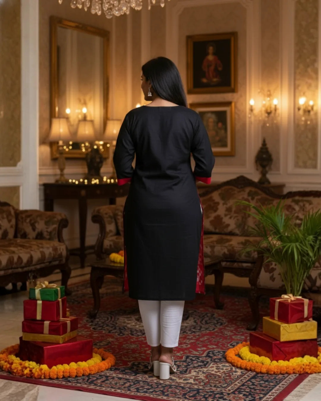 Tanira Red & Black Sambalpuri Cotton Kurti