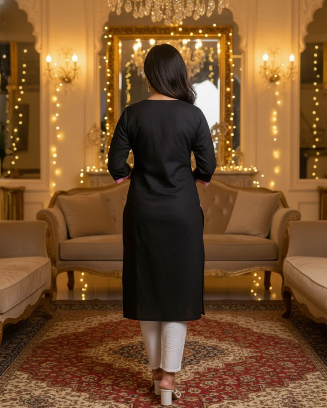 Reyana Pink & Black Sambalpuri Cotton Kurti