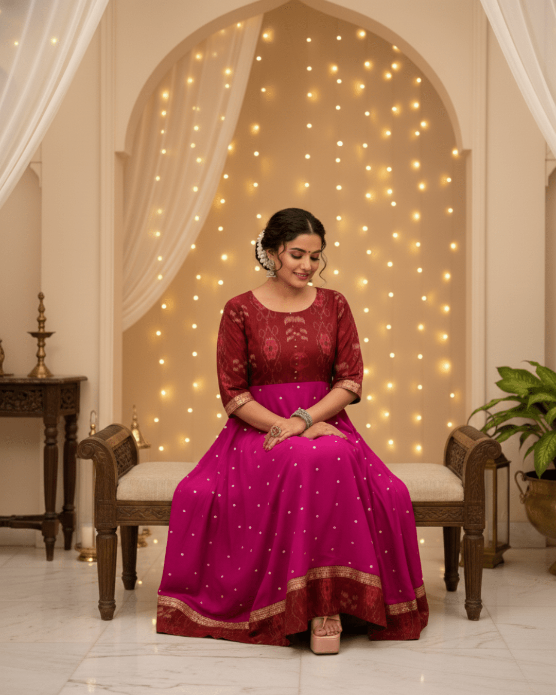 Kanika Handwoven Magenta & Maroon Sambalpuri Festive Gown - PINDHAN