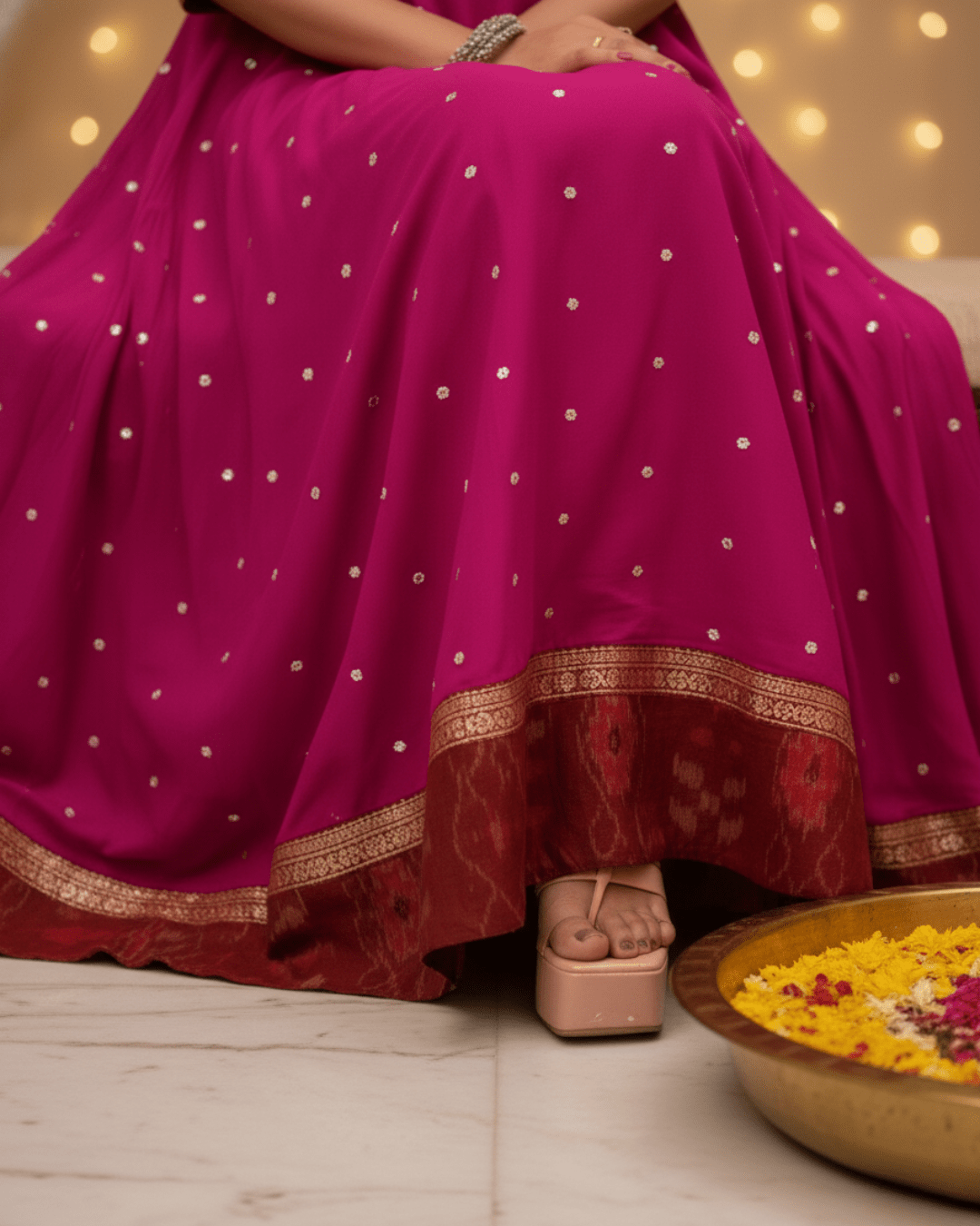 Kanika Handwoven Magenta & Maroon Sambalpuri Festive Gown - PINDHAN
