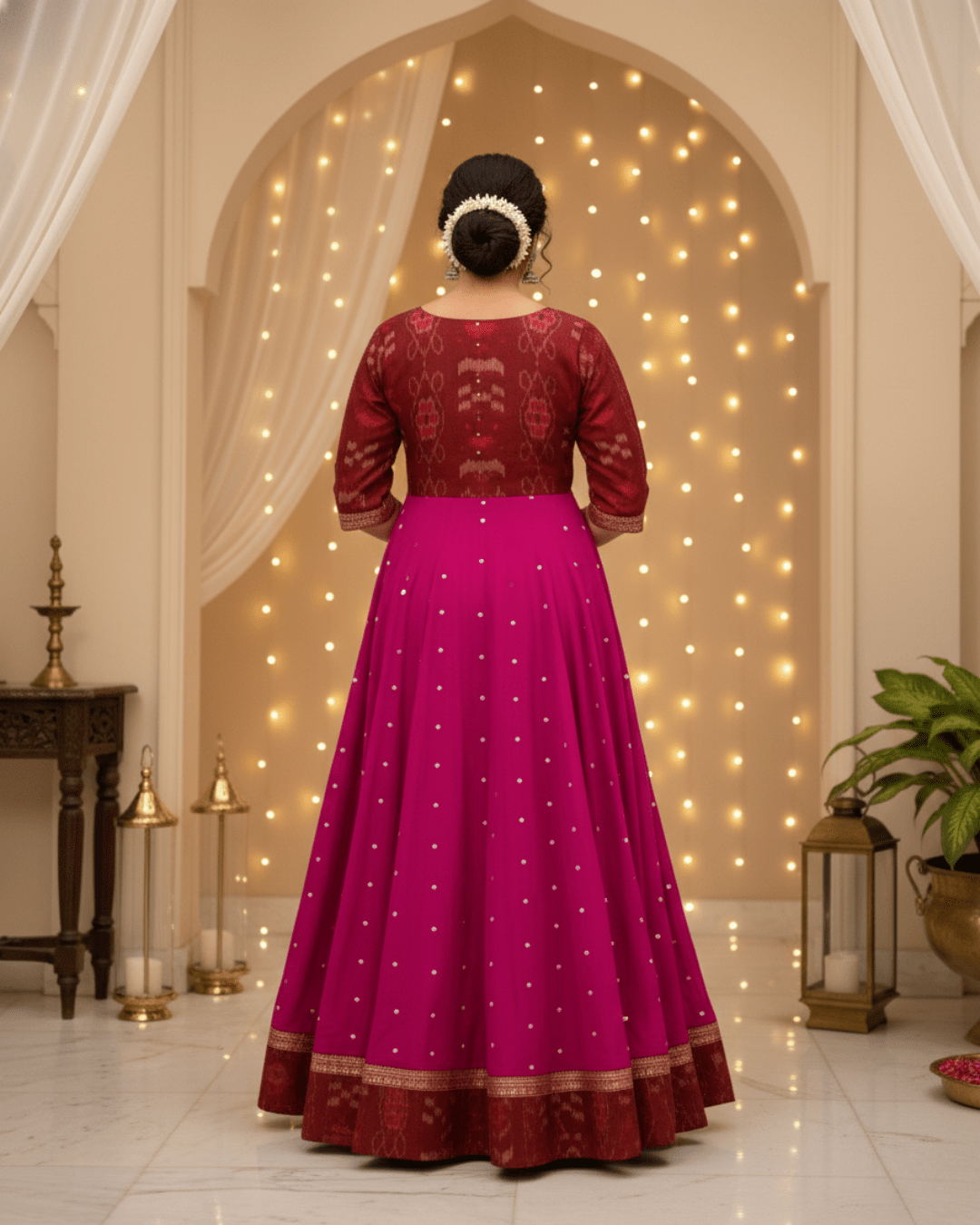 Kanika Handwoven Magenta & Maroon Sambalpuri Festive Gown - PINDHAN