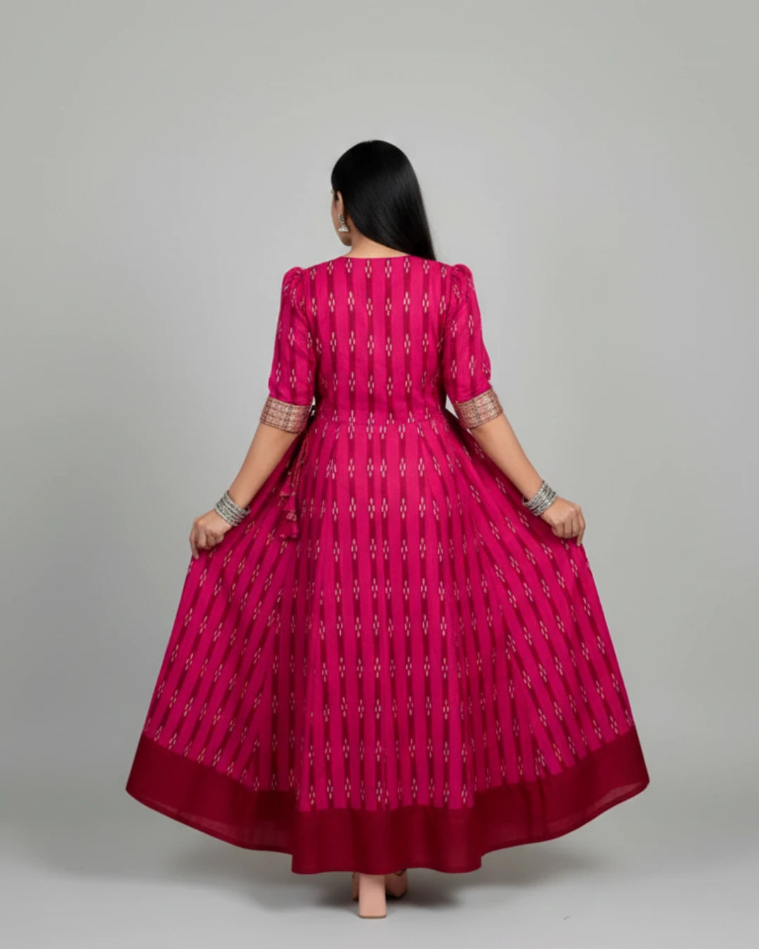 Chitralekha Deep Rani Pink Sambalpuri Handloom Cotton Anarkali Dress