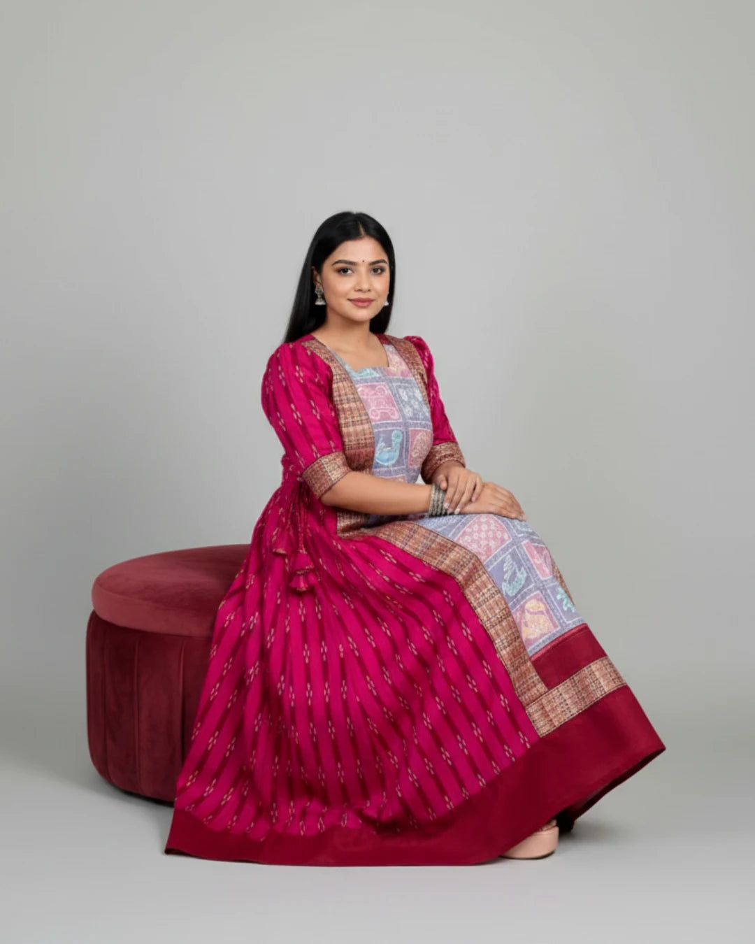 Chitralekha Deep Rani Pink Sambalpuri Handloom Cotton Anarkali Dress
