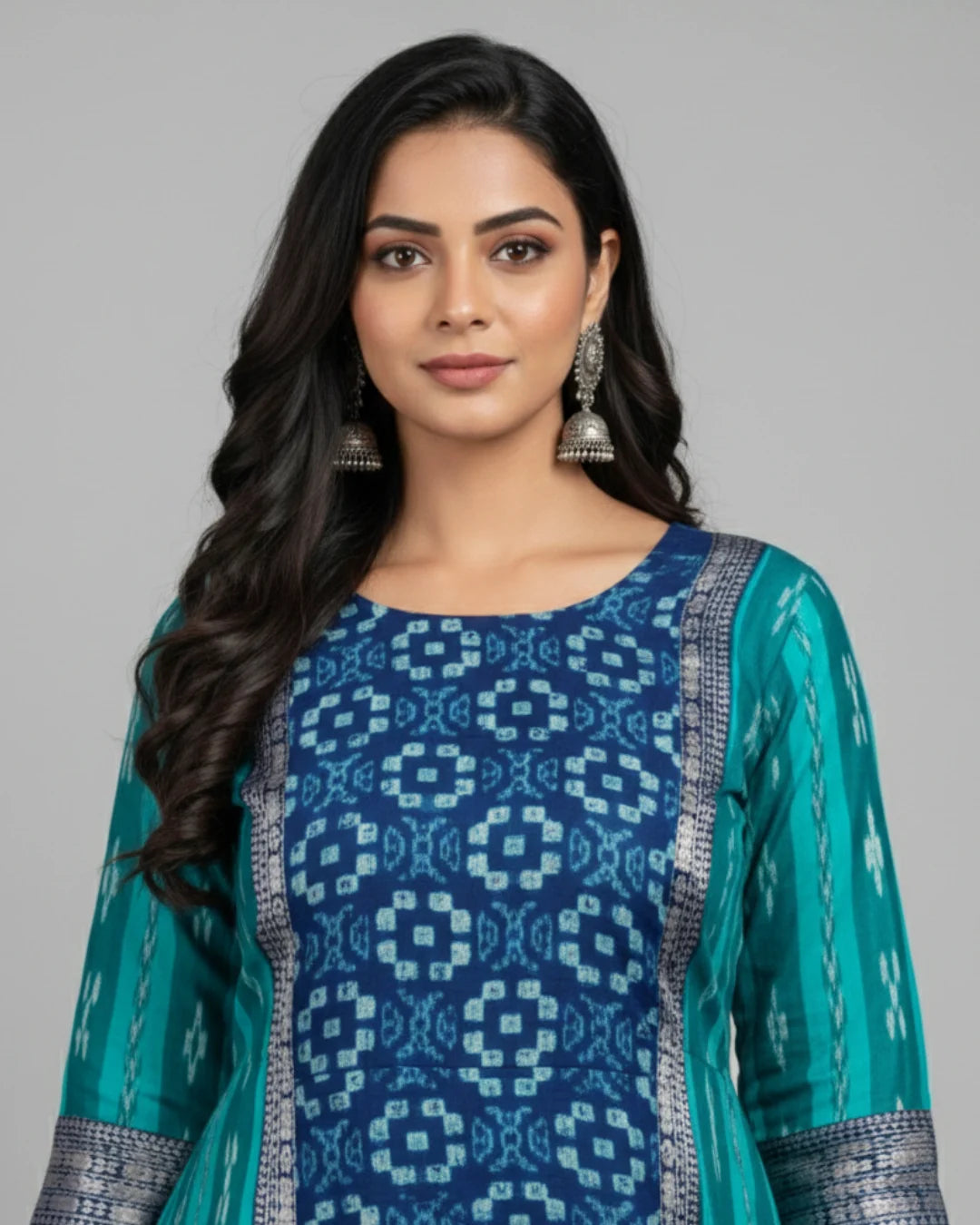 Nilambika Teal & Indigo Sambalpuri Handloom Anarkali Dress