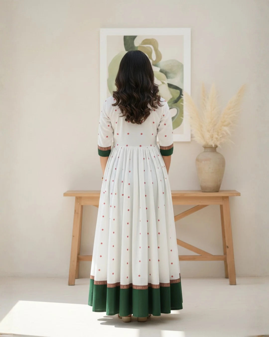 Sveta Harita White & Emerald Sambalpuri Handloom Gown
