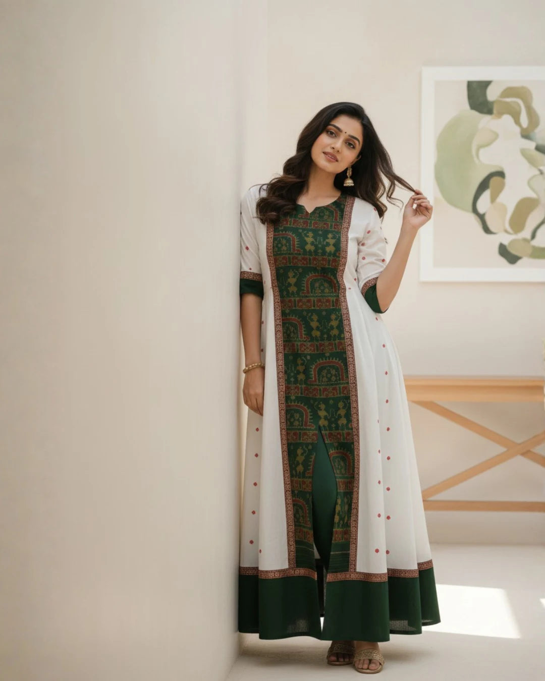 Sveta Harita White & Emerald Sambalpuri Handloom Gown