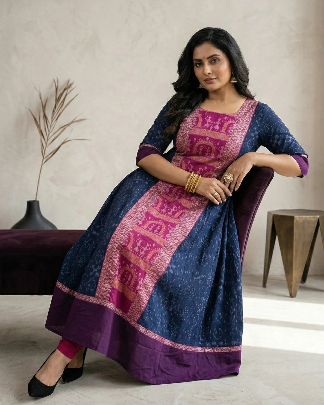 Nila Madhavi Royal Blue & Magenta Sambalpuri Handloom Gown