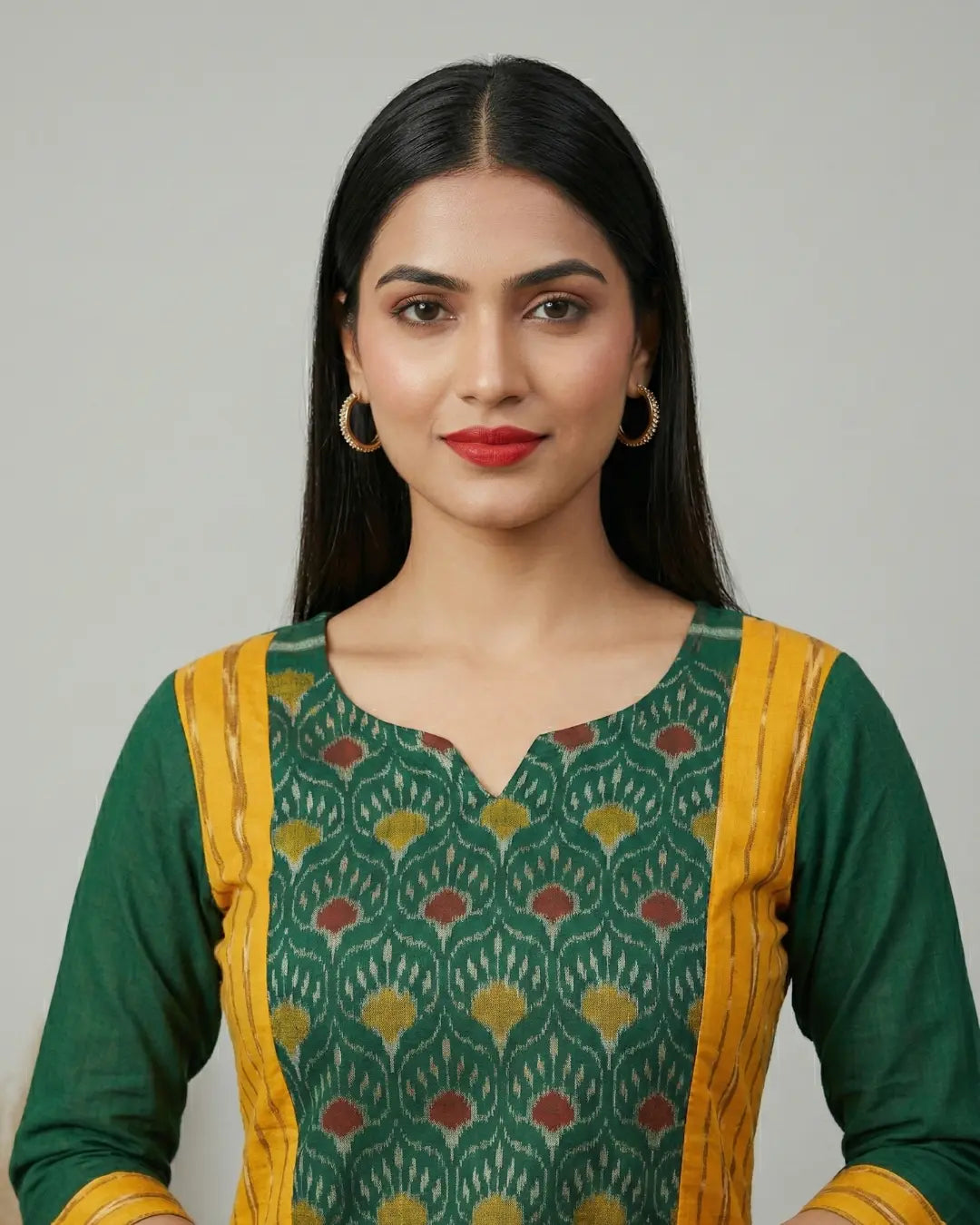 Vanika Mustard Yellow & Green Handloom Kurti Set