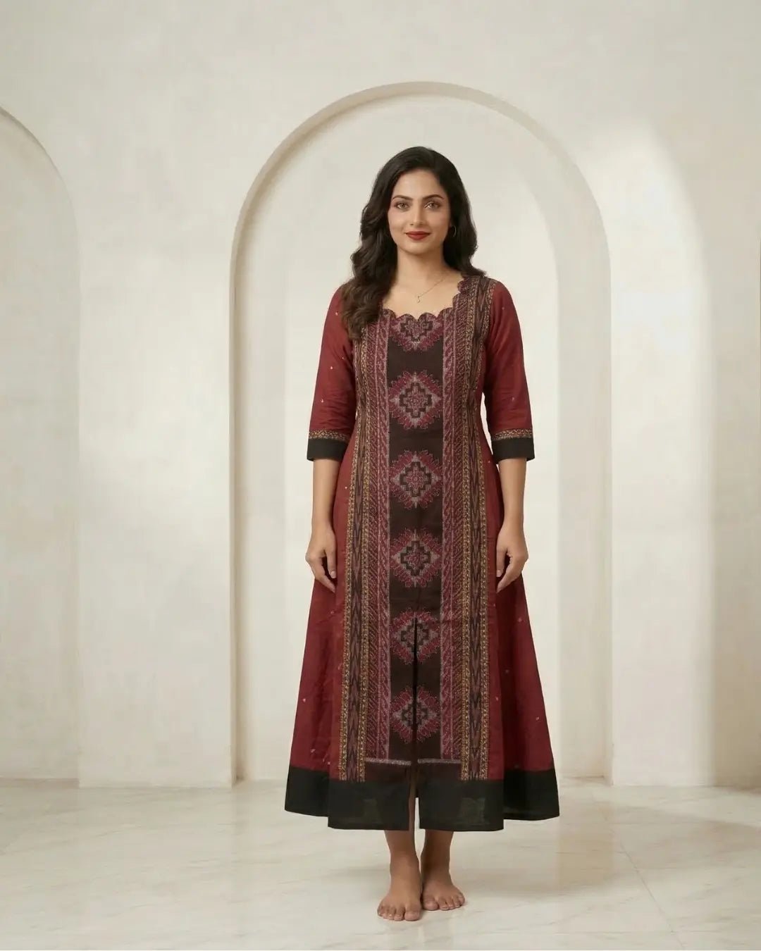 Chitrarekha Maroon & Black Sambalpuri Handloom Gown - PINDHAN
