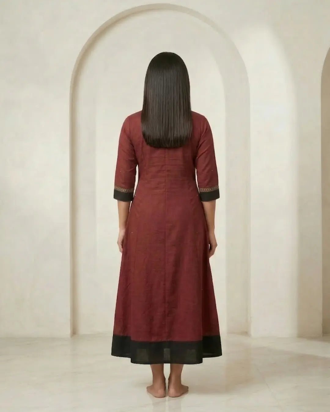 Chitrarekha Maroon & Black Sambalpuri Handloom Gown - PINDHAN