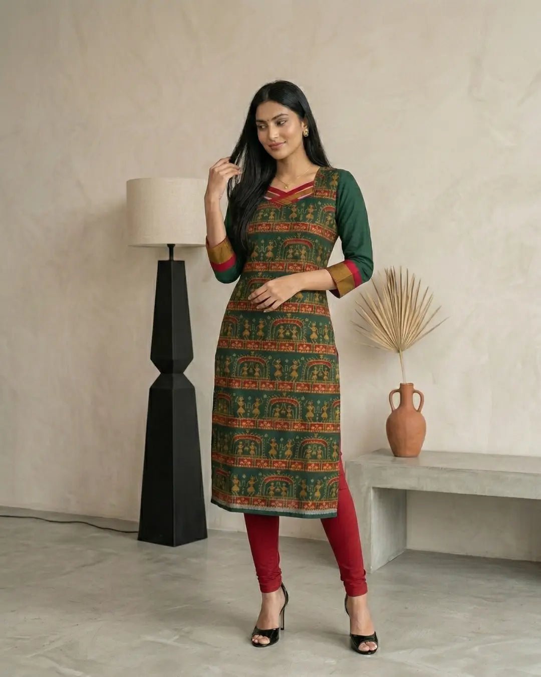 Nrtyarekha Green Sambalpuri Handloom Kurti - PINDHAN