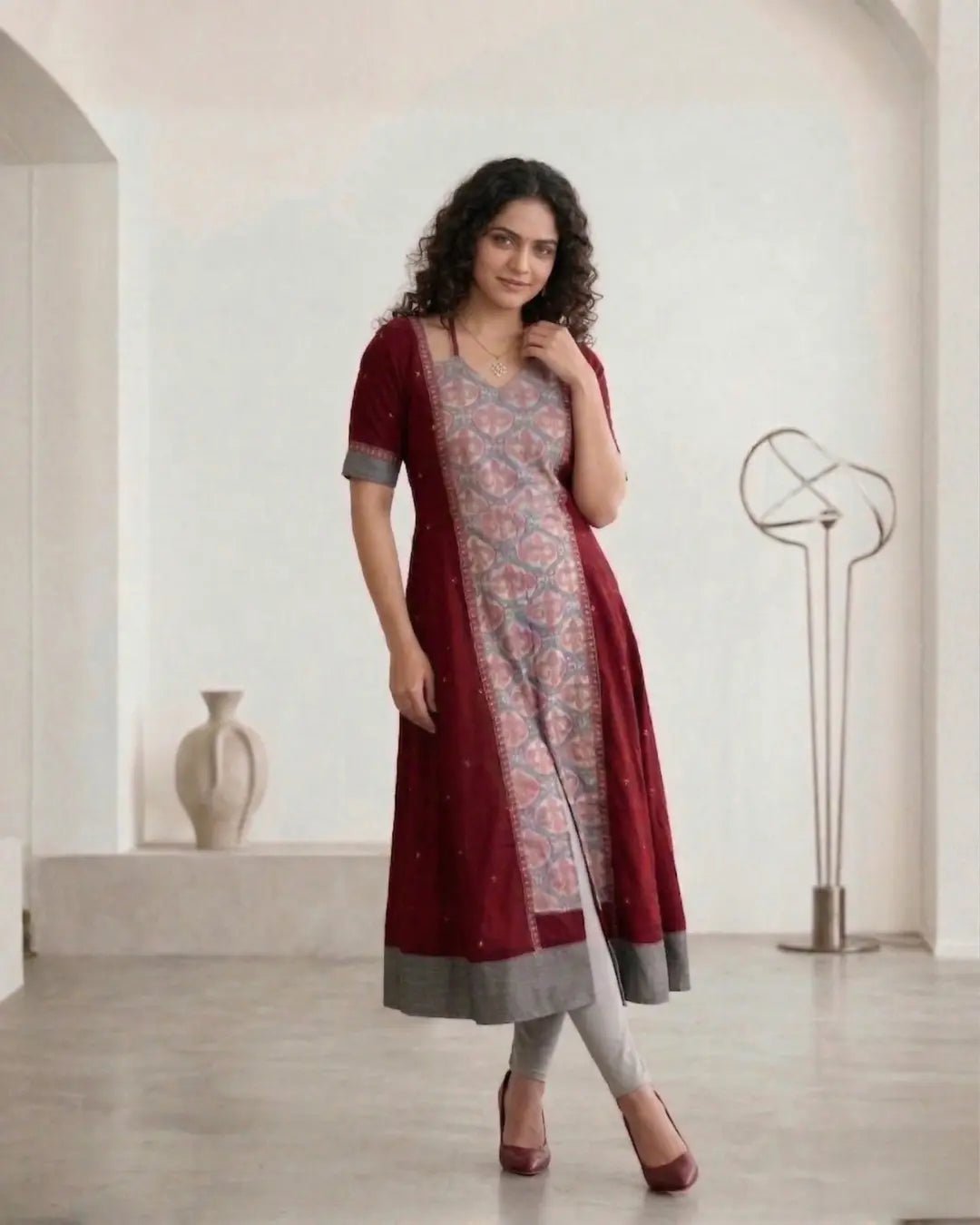 Mrdulasri Wine Red Sambalpuri Handloom Gown - PINDHAN
