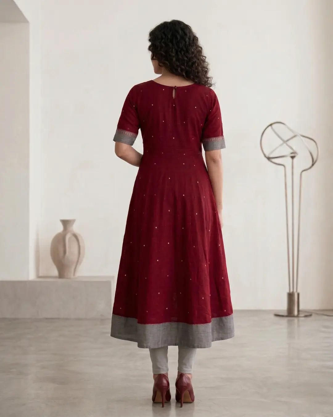 Mrdulasri Wine Red Sambalpuri Handloom Gown - PINDHAN