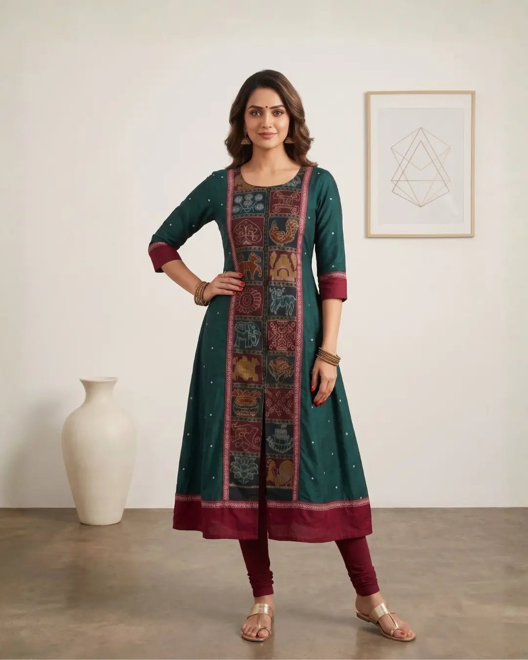 Chitrakatha Green Sambalpuri Handloom Gown - PINDHAN