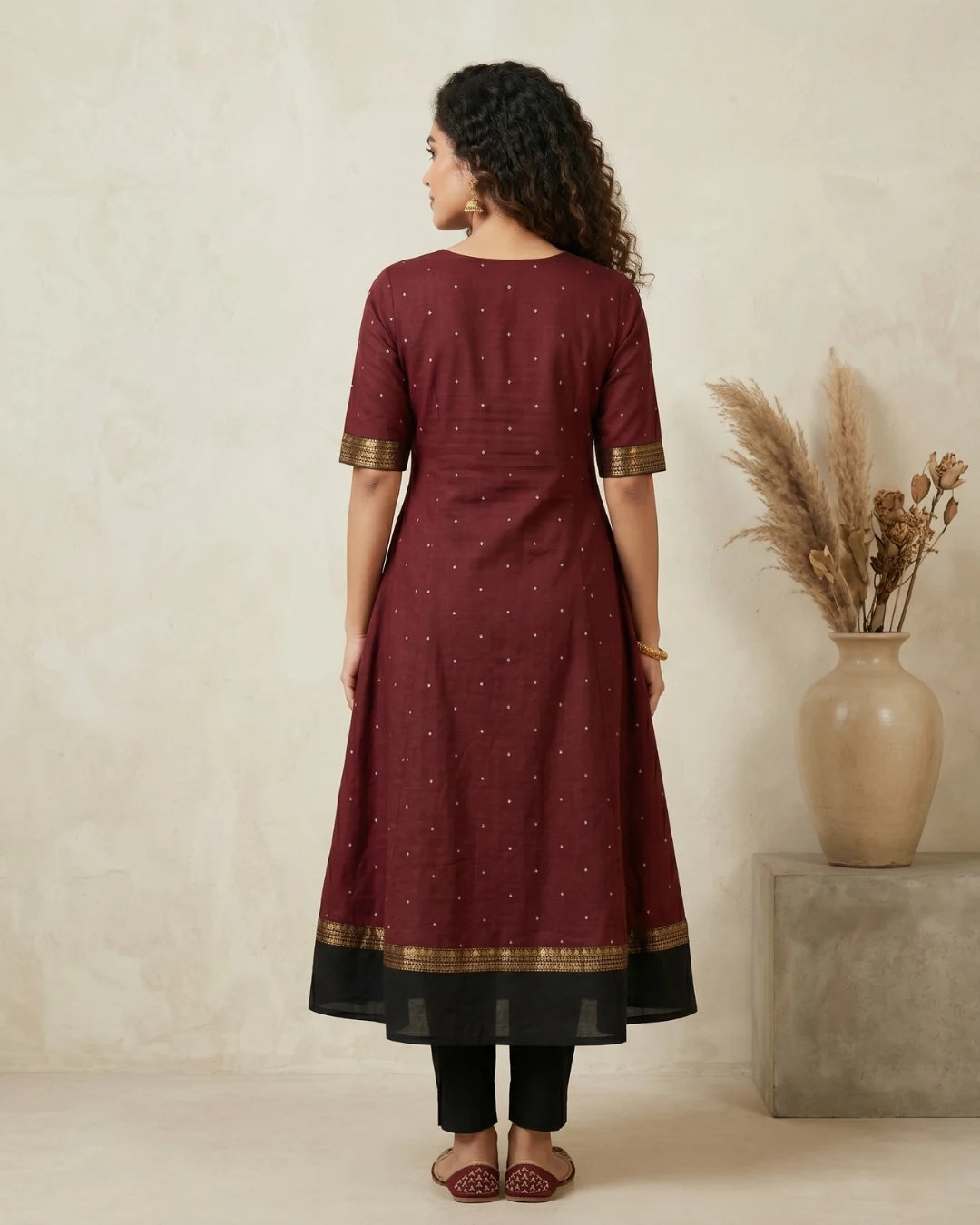 Madhavira Maroon Sambalpuri Handloom Anarkali