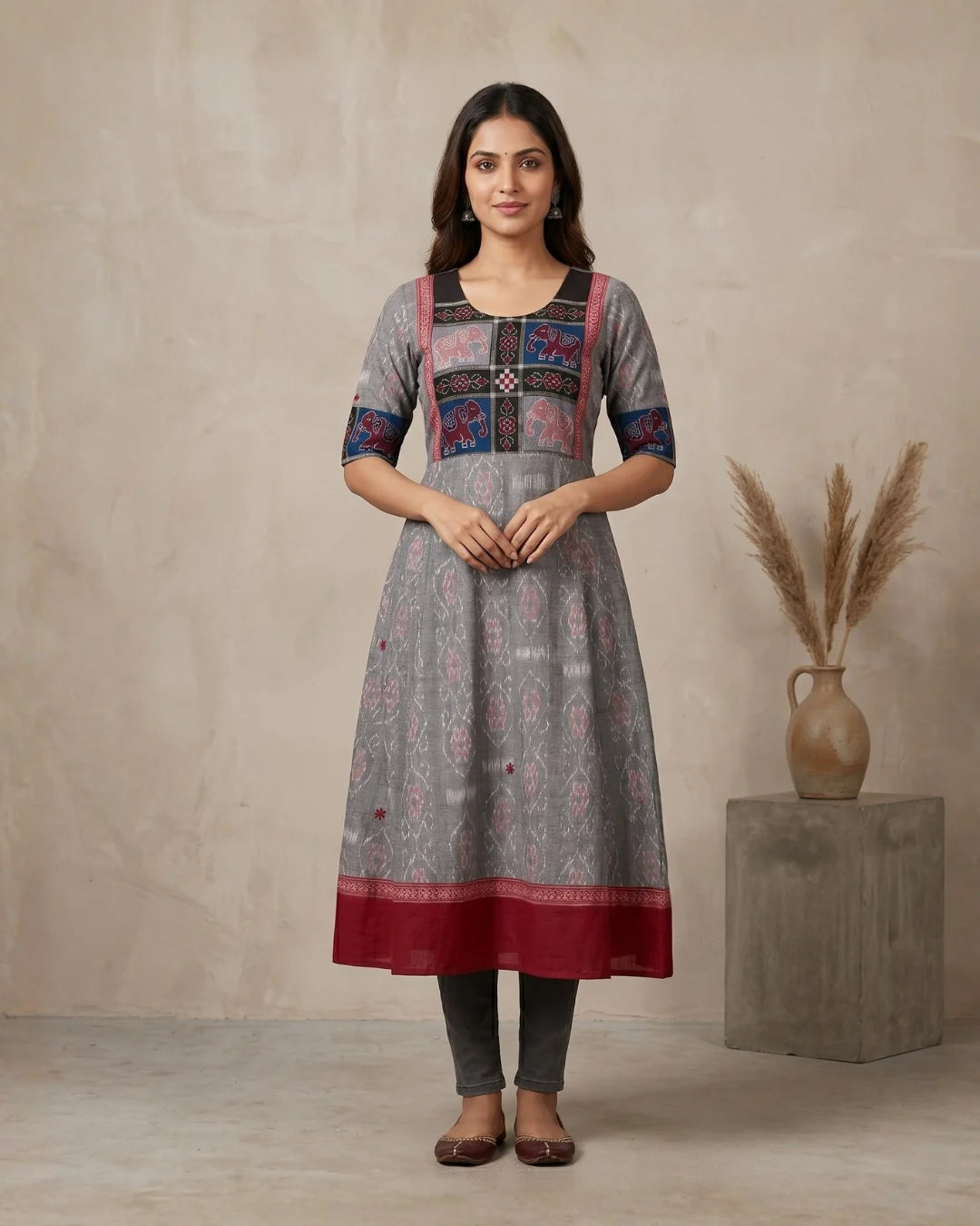 Sailarupa Grey Sambalpuri Handloom Anarkali