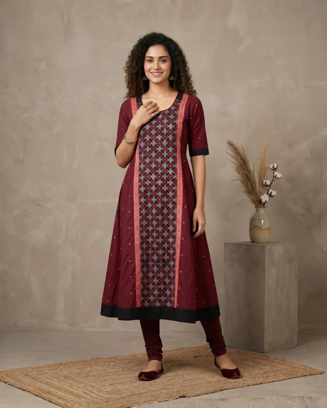 Kumudini Maroon Sambalpuri Handloom Anarkali