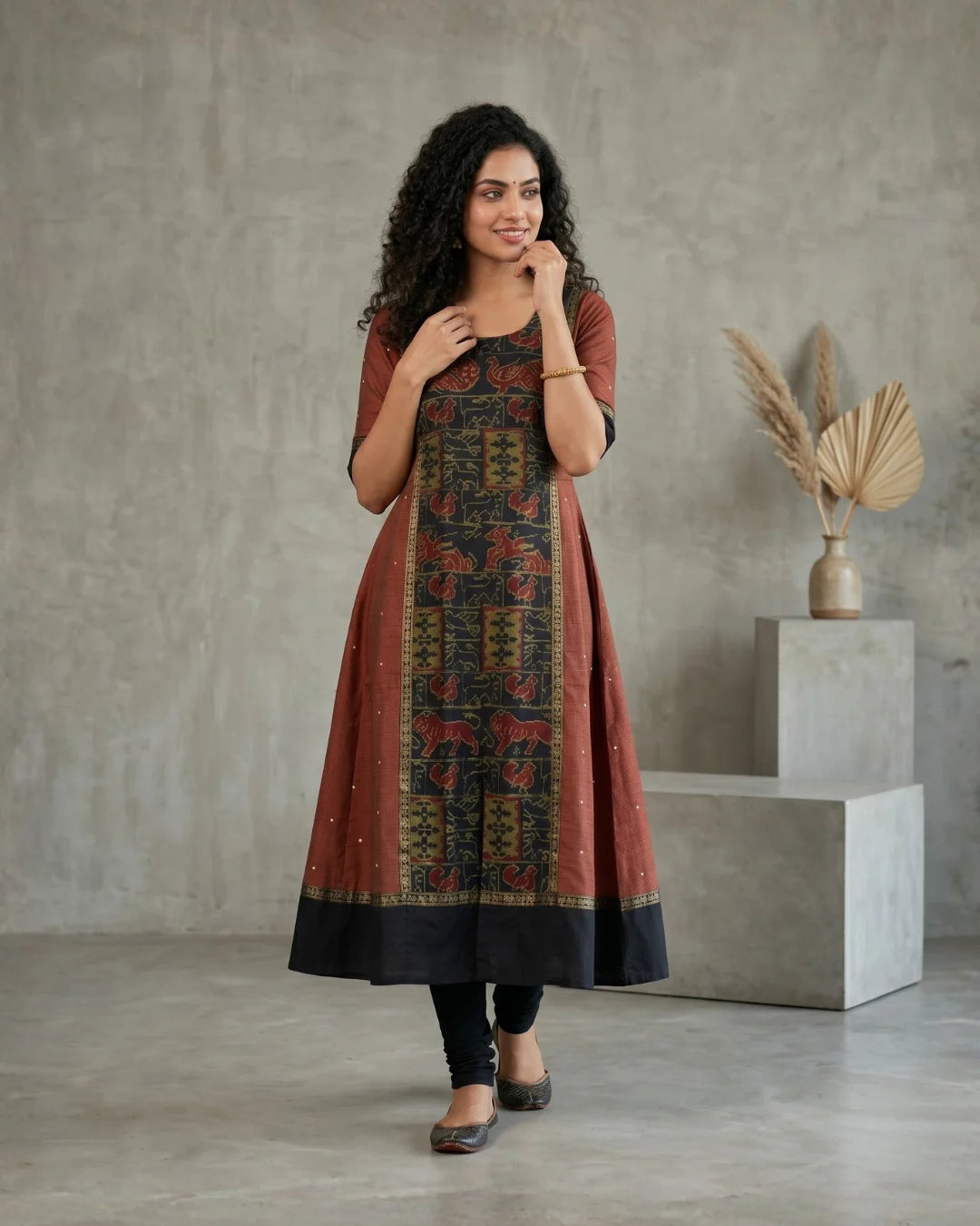 Vanarajini Rust Sambalpuri Handloom Anarkali