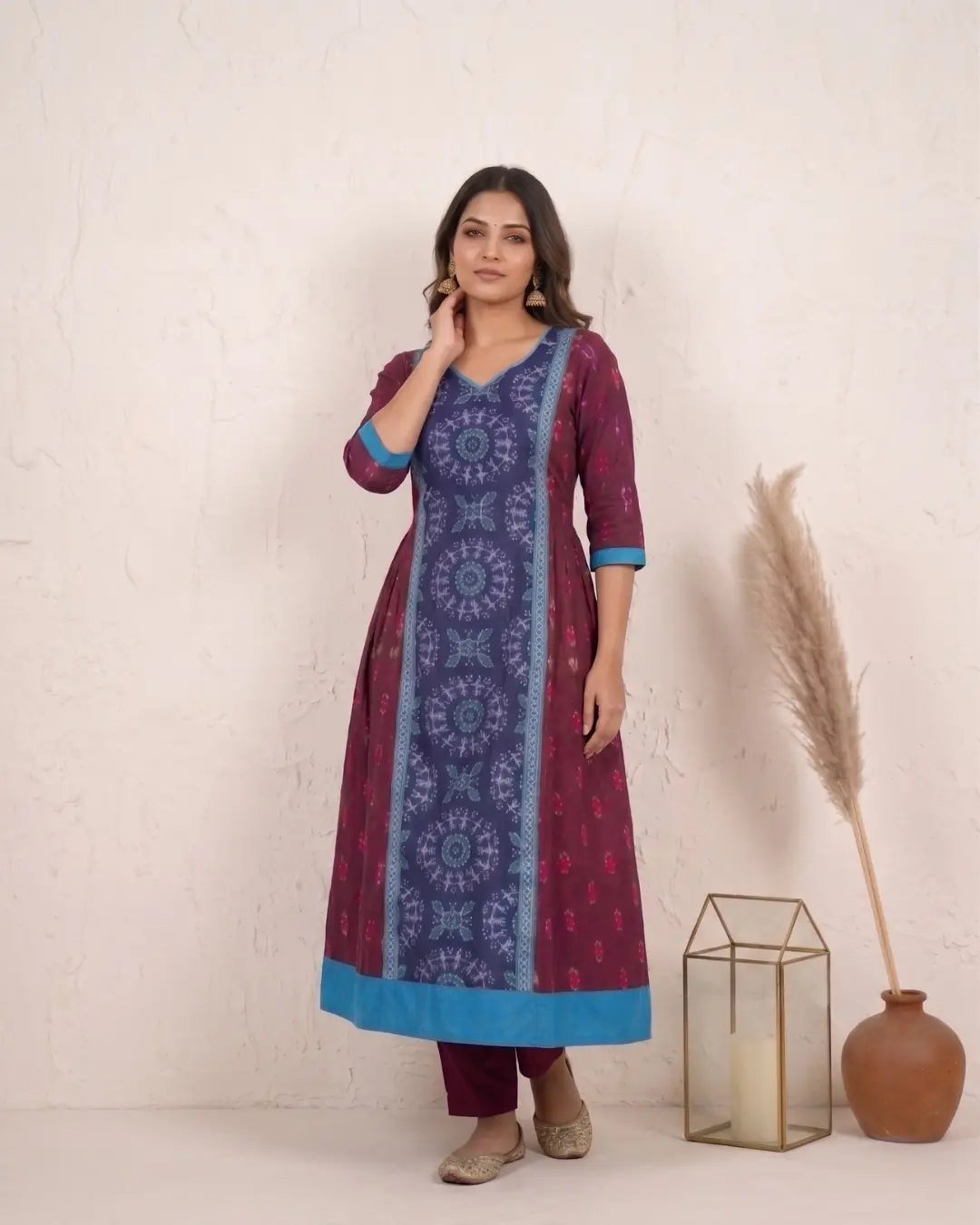 Nilamadhavi Maroon & Indigo Sambalpuri Handloom Anarkali