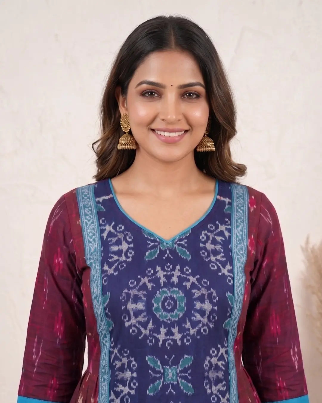 Nilamadhavi Maroon & Indigo Sambalpuri Handloom Anarkali