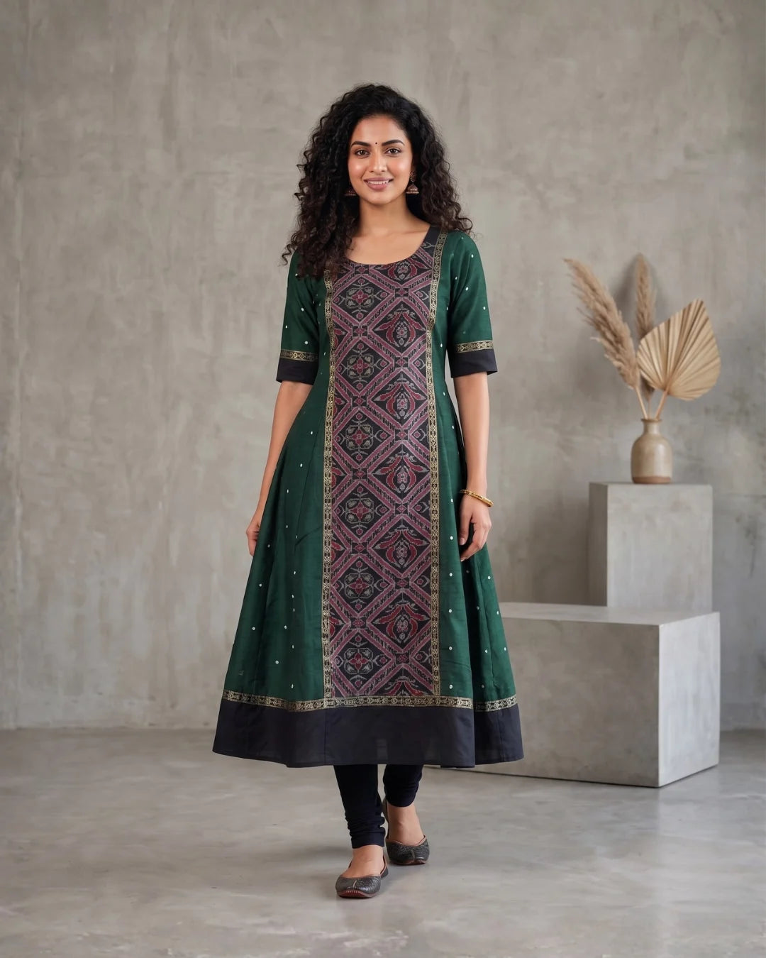 Haritayani Green Sambalpuri Handloom Anarkali