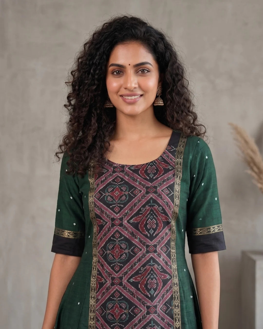 Haritayani Green Sambalpuri Handloom Anarkali