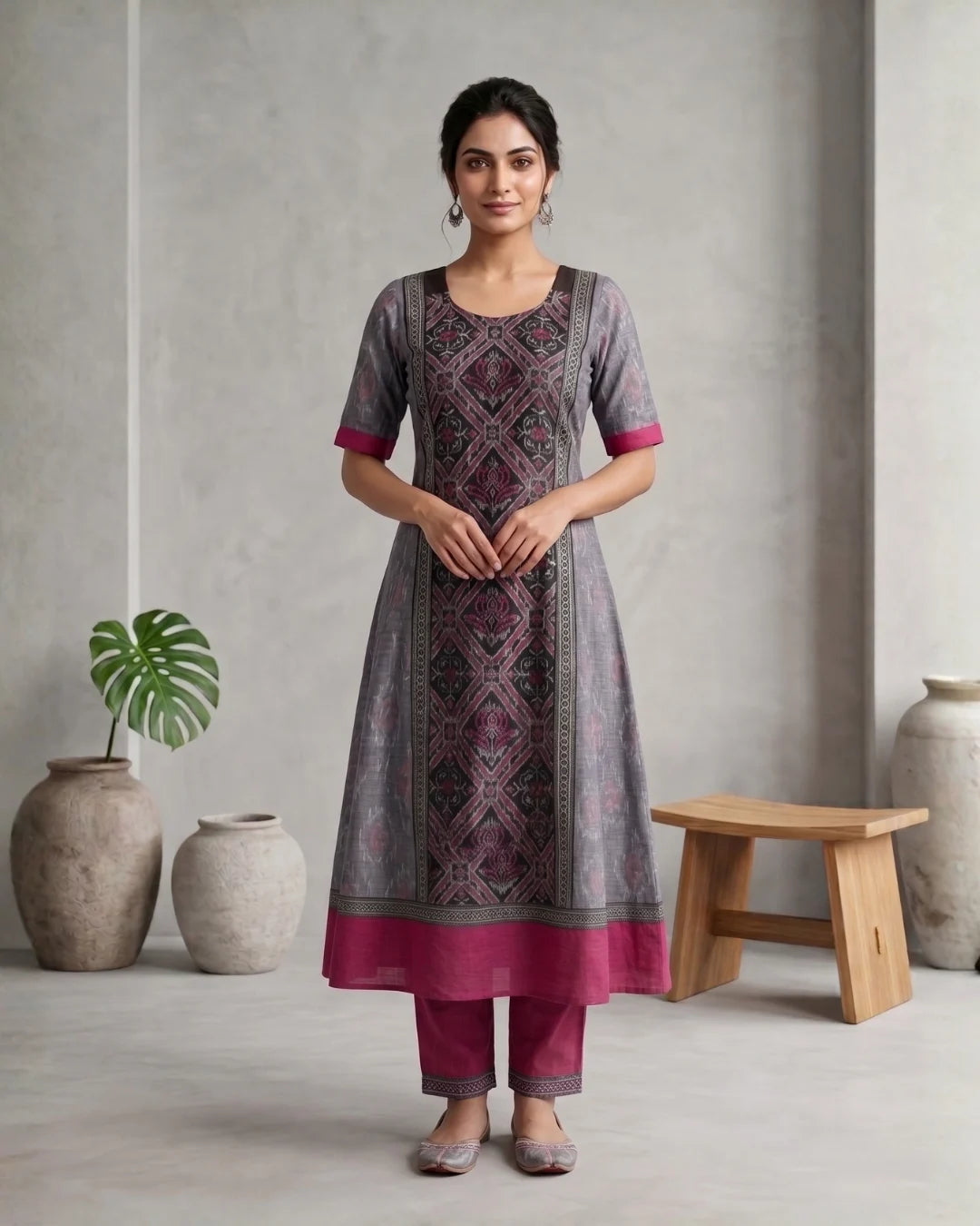 Rajanisri Grey & Magenta Sambalpuri Handloom Anarkali